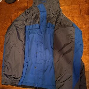 Men's Blue and Black Raincoat